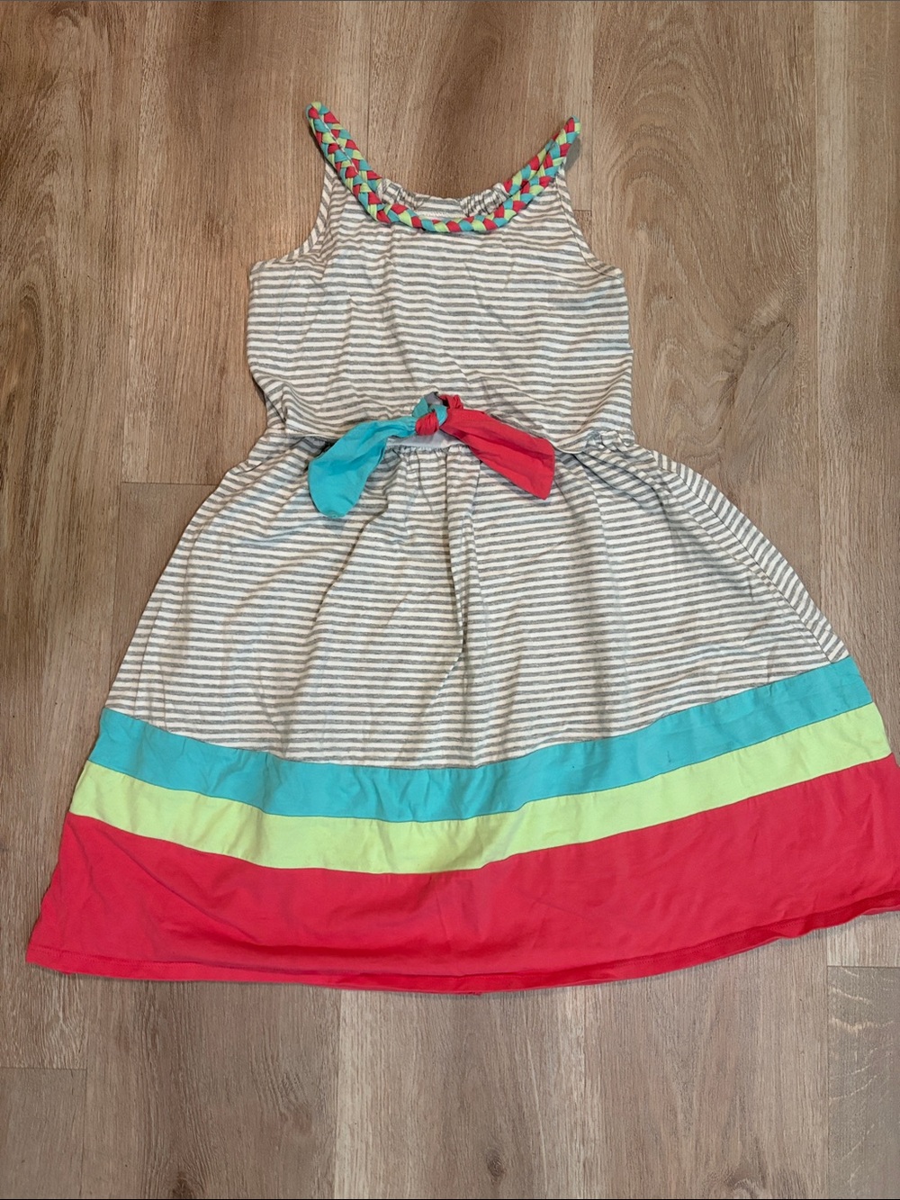 Jona Michelle Striped Tank Dress with Coral, Teal & Lime Bands size 10